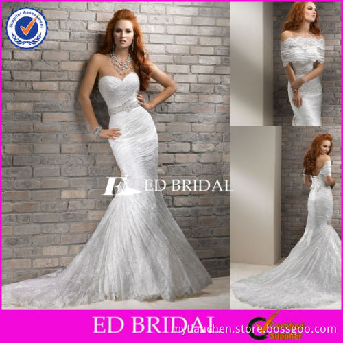 XL037 Strapless Sweetheart Neckline All Over Lace Withe Bolero Mermaid Wedding Dress